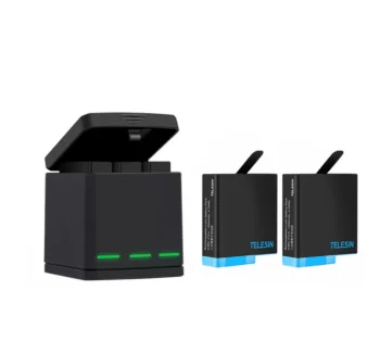 Telesin 3 kanālu lādētājs GoPro Hero 5/6/7/8 + 2 akumulatori, Melns (GP-BNC-801)