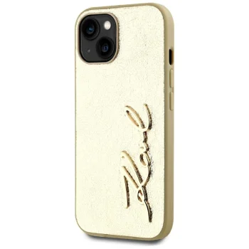 Karl Lagerfeld Wrinkled Metal Signature vāciņš iPhone 15, zelta