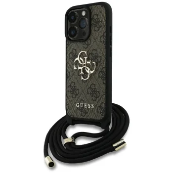 Guess 4G Big Logo Cord Strap Crossbody vāciņš iPhone 16 Pro, brūns