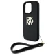 DKNY Wrist Strap Stock Logo iPhone 16 Pro vāciņš ar rokas siksniņu, melns
