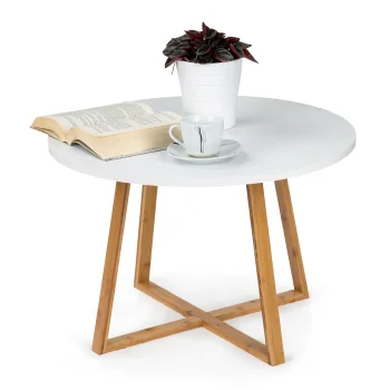 Modernhome RH1902-04 kafijas galdiņš 60 cm, balts/bambuss