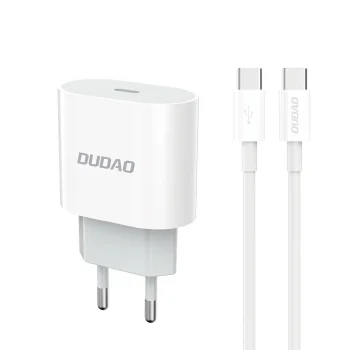 Sienas lādētājs Dudao A14EUC PD 20W ar USB-C kabeli, balts