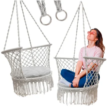 Dārza šūpoles Stārķa ligzda ar atzveltni un spilvenu, pelēkas, 80 cm, 150 kg
