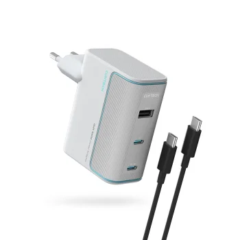 Sienas lādētājs Cuktech AD1003EU 100W GaN 2x USB-C + USB-A ar kabeli, balts