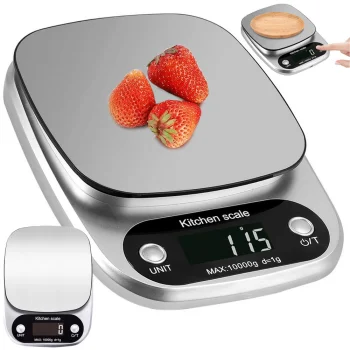 Elektroniskie virtuves svari ar LCD displeju līdz 10 kg, 1 g, sudraba krāsā