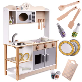 Lulilo Kuketo bērnu rotaļu virtuve no koka (MDF), 85 cm, ar piederumiem
