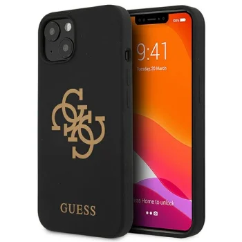 Guess GUHCP13SLS4GGBK Silicone 4G vāciņš iPhone 13 mini, melns