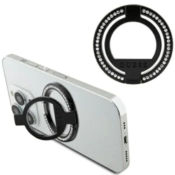Guess MagSafe Ring Stand gredzena turētājs ar kristāliem, melns