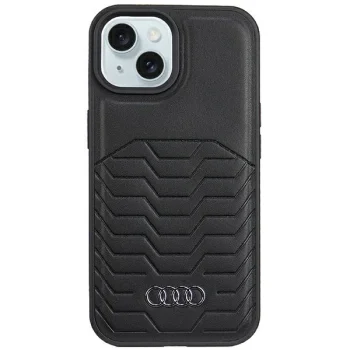 Audi iPhone 15 Plus / 14 Plus vāciņš Synthetic Leather MagSafe, melns