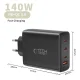 Tech-Protect NC140W-GAN 140W GaN 4 portu lādētājs, melns