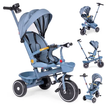 ECOTOYS trīsritenis-ratiņi 2v1 ar rotējošu sēdekli, zils