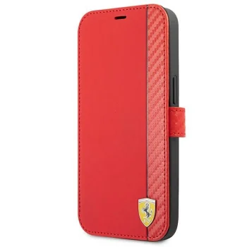 Ferrari iPhone 13 mini atverams vāciņš maciņš grāmatiņa On Track Carbon Stripe, sarkans