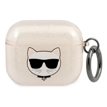 Karl Lagerfeld austiņu maciņš priekš AirPods 3 KLA3UCHGD Glitter Choupette, zelta