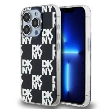 DKNY iPhone 15 Pro vāciņš IML Checkered Mono Pattern, melns