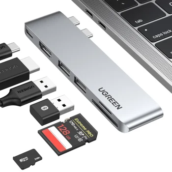 Ugreen CM380 USB-C centrmezgls MacBook Pro/Air, HDMI, SD/TF, Pelēks