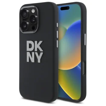 DKNY Liquid Silicone Metal Logo vāciņš iPhone 16 Pro, Black