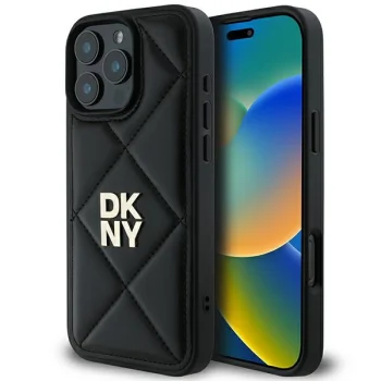 DKNY iPhone 16 Pro vāciņš Quilted Stack Logo, melns