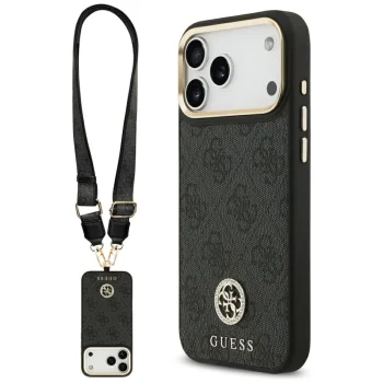 Guess 4G Strass Logo & Big Strap Metal Buttons MagSafe vāciņš iPhone 17 Pro Max, melns