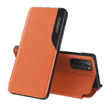 Eco Leather View atverams vāciņš Xiaomi Poco F3 / Redmi K40 / K40 Pro / K40 Pro+, oranžs