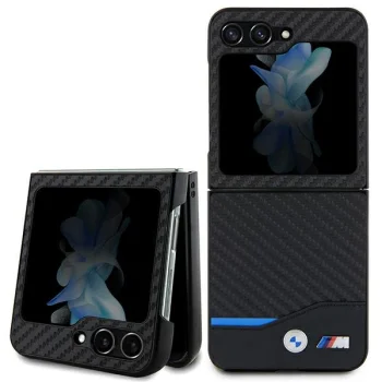 BMW Samsung Galaxy Z Flip 5 vāciņš Leather Carbon, melns
