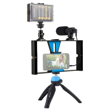 Viedtālruņa video filmēšanas komplekts ar LED gaismu, statīvu, turētāju un mikrofonu