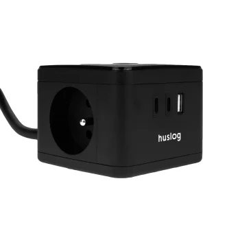 Huslog kubveida pagarinātājs ar LED apgaismojumu HUS1001, melns