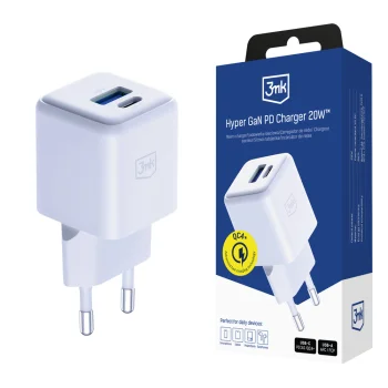 3mk Hyper GaN Charger 20W USB-C USB-A sienas lādētājs, balts