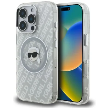 Karl Lagerfeld IML Karl Head Logo MagSafe vāciņš iPhone 16 Pro, pelēks