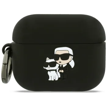 Karl Lagerfeld Silicone Karl & Chaupette Head 3D maciņš AirPods Pro 3, Black