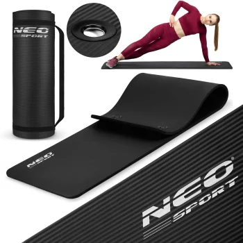 Biezs vingrošanas paklājiņš Neo-Sport ar caurumiem 183 x 60 cm 192000, melns
