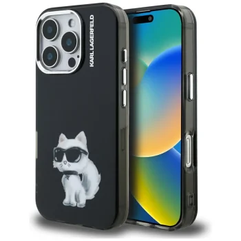 Karl Lagerfeld IML Aquarelle Choupette & Logo vāciņš iPhone 16 Pro, melns