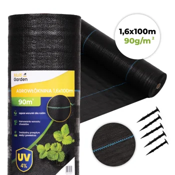 Multigarden melns pretnezāļu agroplēves audums 90g/m² 1.6x100m ar tapām