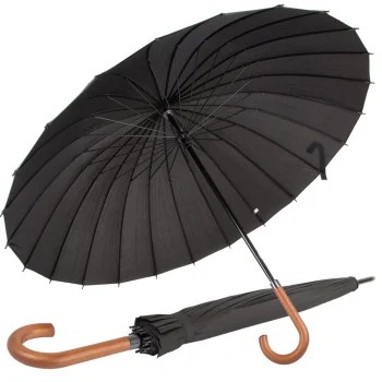 Liels lietussargs XXL ar 24 spieķiem, 105 cm, melns