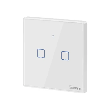 Viedais skārienjutīgais gaismas slēdzis Sonoff TX T2EU2C 2-gang, Wi-Fi, RF, balts