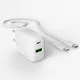 Sienas lādētājs Puro PROLITE 30W USB-A / USB-C ar kabeli 1.2m, balts