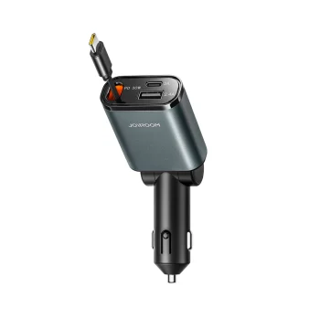 Auto lādētājs Joyroom JR-CCL07 3-in-1 ar ievelkamu Type-C kabeli 30W, tumši pelēks