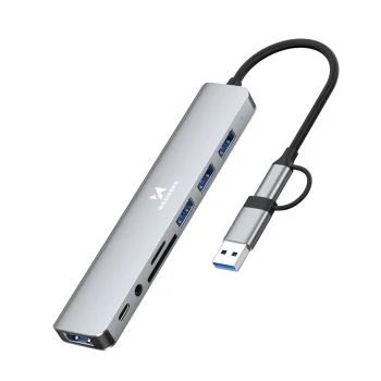 USB centrmezgls 8-in-1 Wozinsky WAH-81 ar USB-C, USB 3.0, karšu lasītāju un 3.5 mm ligzdu, pelēks