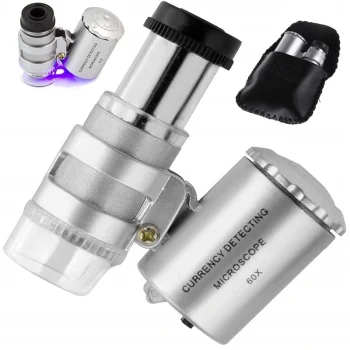 Kabatas mikroskops / juvelieru lupa 60x ar 2 LED un UV gaismu