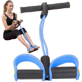Fitnesa espanders ar pedāļiem vēderpreses un kāju treniņiem, zili-melns
