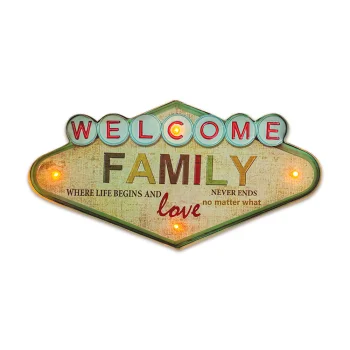 Forever Light Retro LED metāla zīme Welcome Family