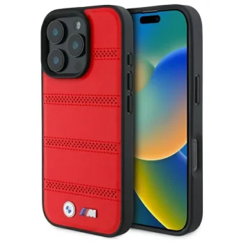 BMW M Perforated And Stitched Line MagSafe vāciņš priekš iPhone 16 Pro Max 6.9", sarkans