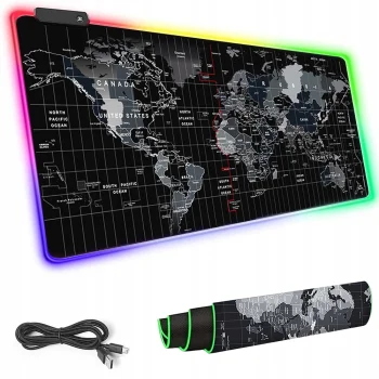 Datorpeles paliktnis ar LED apgaismojumu 90x40cm, melns
