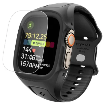 Spigen Liquid Air Pro siksniņa ar vāciņu un 9H stiklu Apple Watch Ultra 49mm, Black