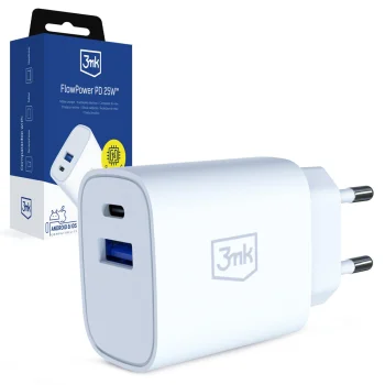 3Mk Protection FlowPower 25W sienas lādētājs, USB-C/USB-A, balts