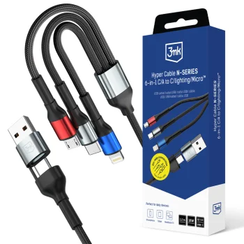 3mk Hyper Cable N-SERIES 6in1 USB-C USB-A - USB-C Lightning Micro USB 1.2m 18W melns
