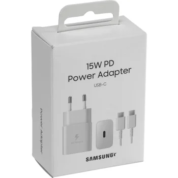 Samsung EP-T1510XWEGEU USB-C tīkla lādētājs 15W PD AFC ar USB-C kabeli, balts