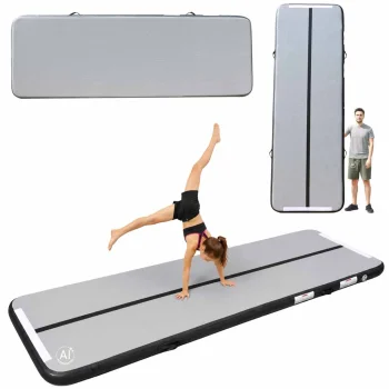 Piepūšamais vingrošanas paklājs Air Track 400 x 100 x 10 cm ar sūkni, pelēks