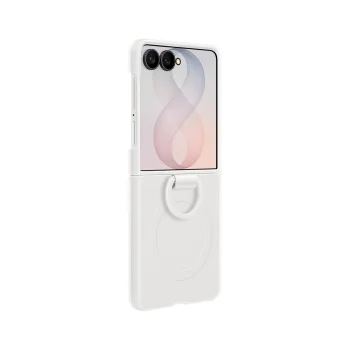 Samsung Galaxy Z Flip 8 vāciņš Silicone Ring Magnet Cover, ar gredzenu, MagSafe, balts