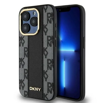 DKNY iPhone 15 Pro vāciņš Leather Checkered Mono Pattern MagSafe, melns