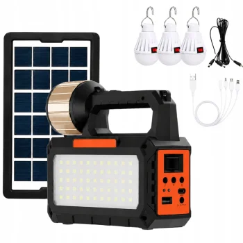 Daudzfunkcionāla LED kempinga lampa ar saules paneli, FM radio un Bluetooth, Melna/Oranža
